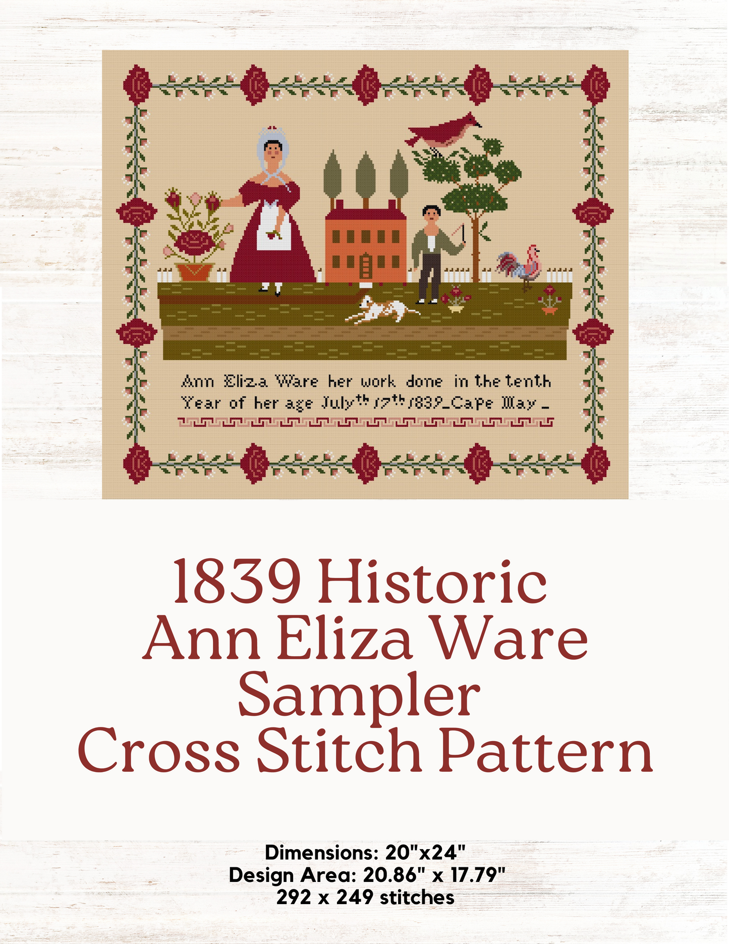 Historical Sampler PDF Cross Stitch Pattern: 1839 Ann Eliza Ware (DIGITAL ONLY, NO PRINTED PRODUCT WILL BE SHIPPED)
