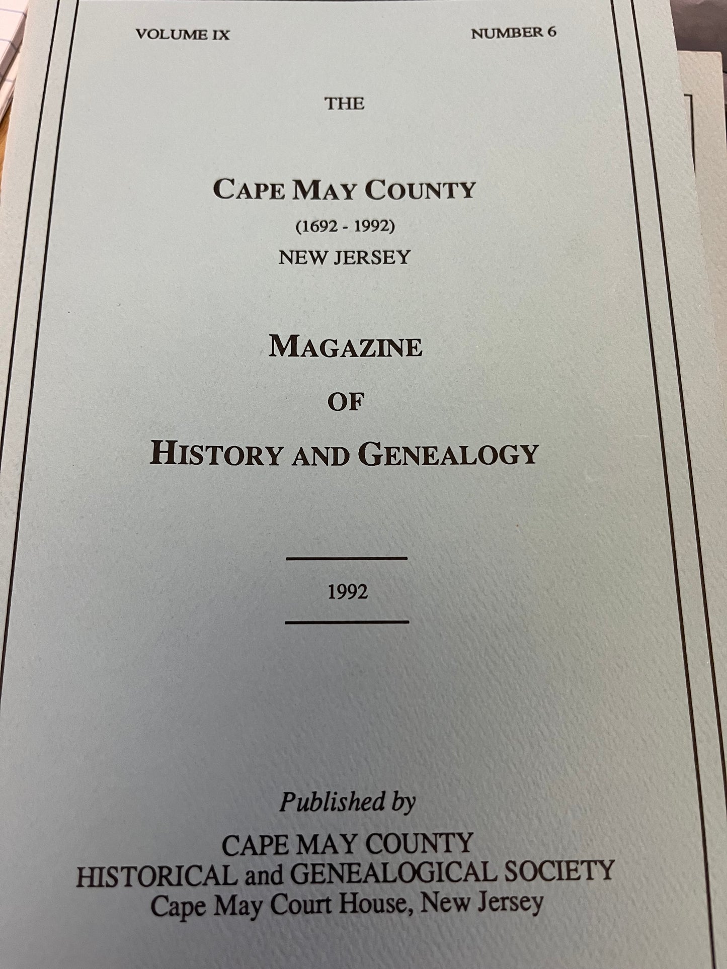 The Cape May County Magazine of History & Genealogy - 1992