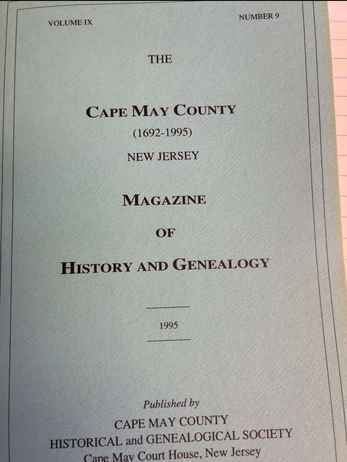 The Cape May County Magazine of History & Genealogy - 1995