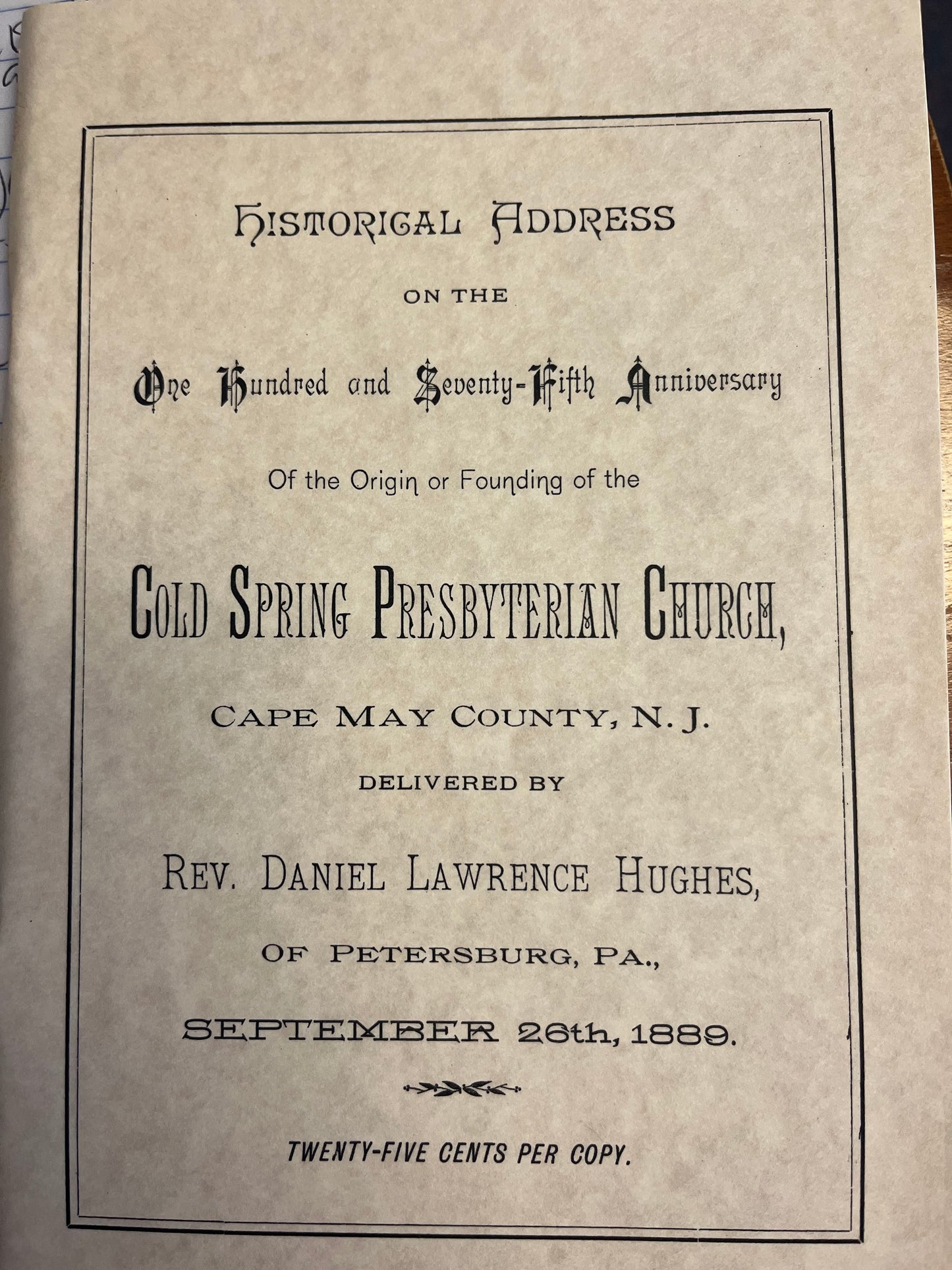 Historical Address on the 175th Anniversary of the origin or founding of the Cold Spring Presbyterian Church