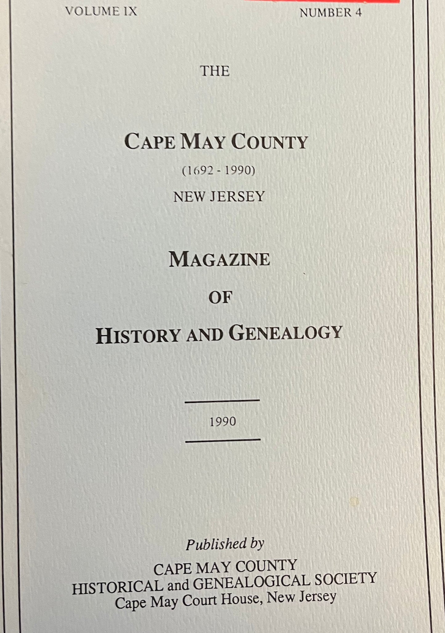The Cape May County Magazine of History & Genealogy - 1990