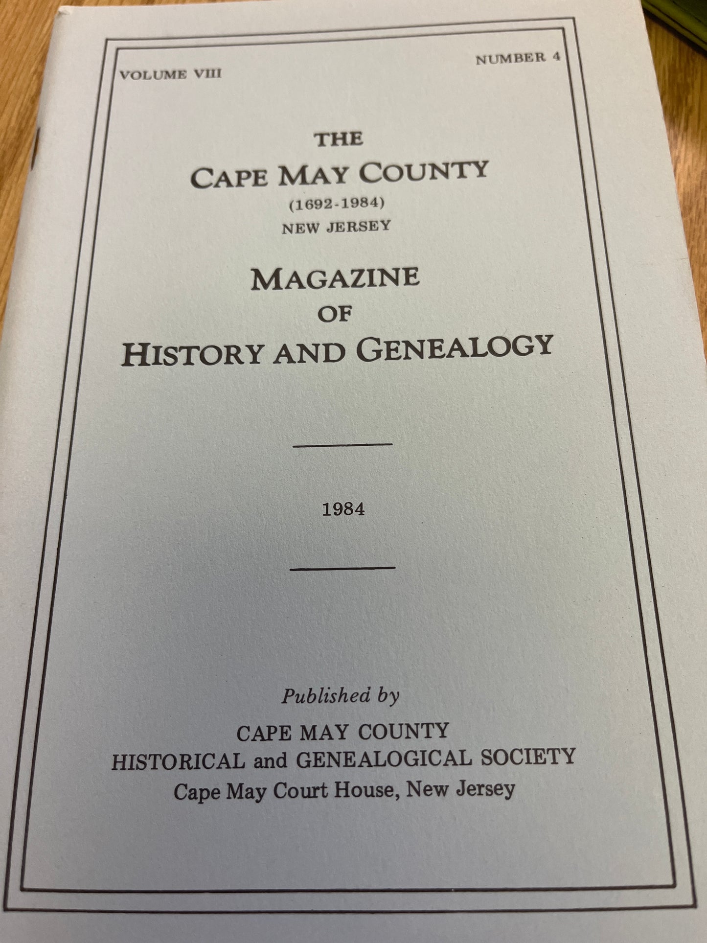 The Cape May County Magazine of History & Genealogy - 1984