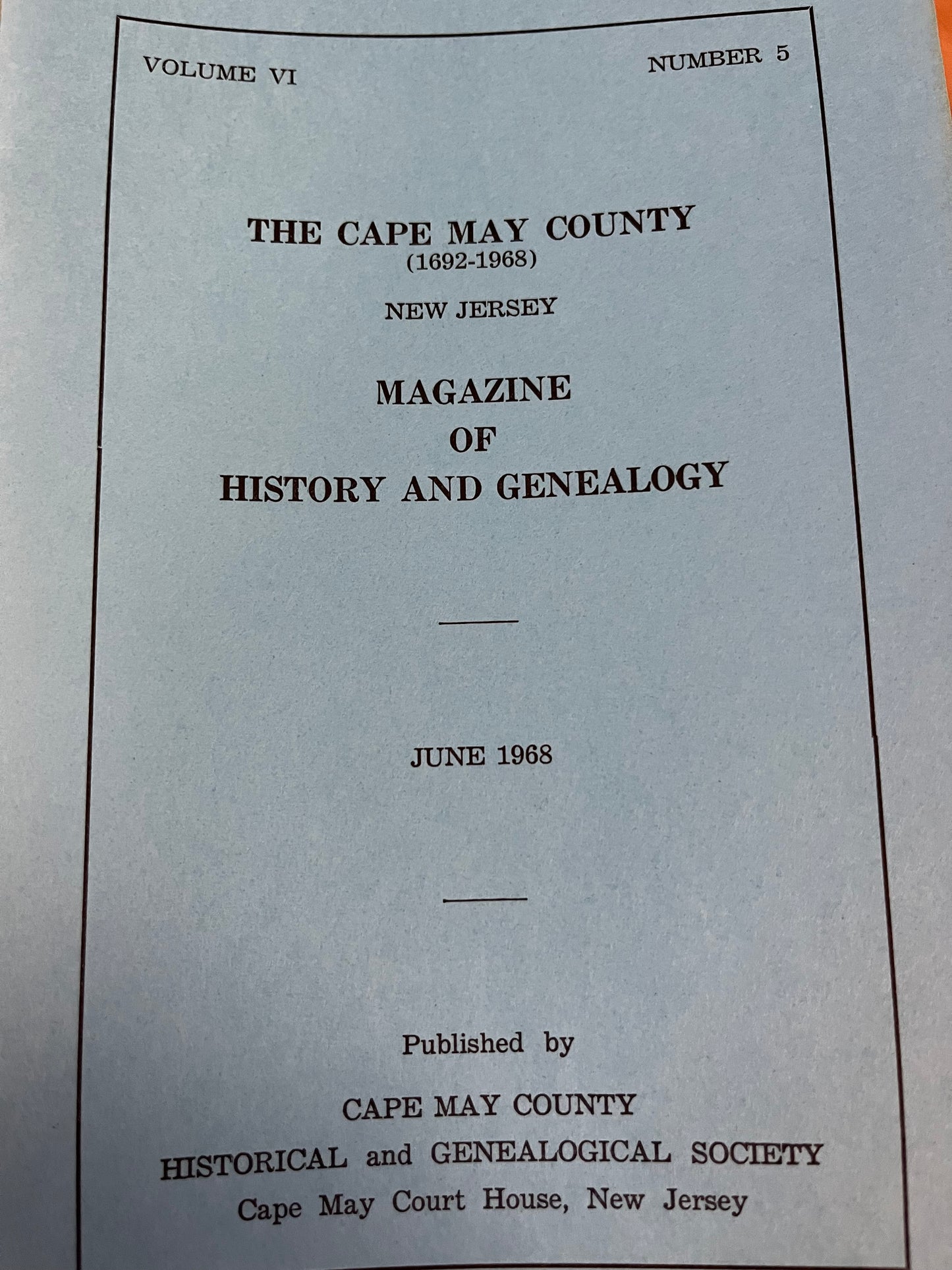 The Cape May County Magazine of History & Genealogy -1968