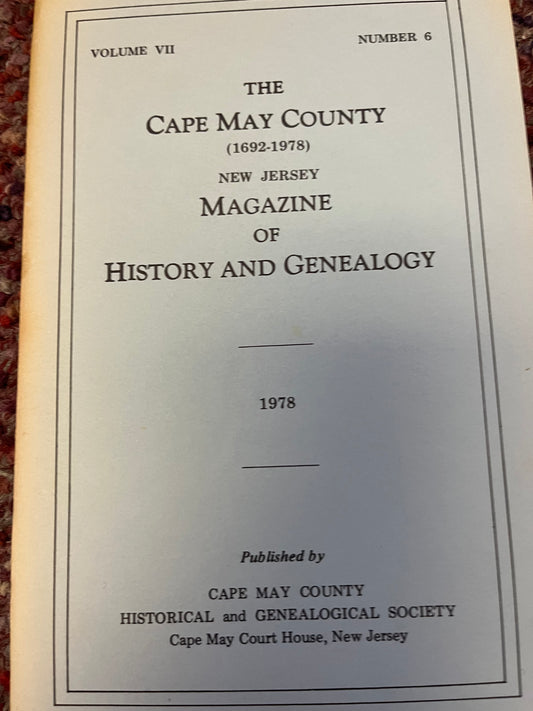 The Cape May County Magazine of History & Genealogy - 1978