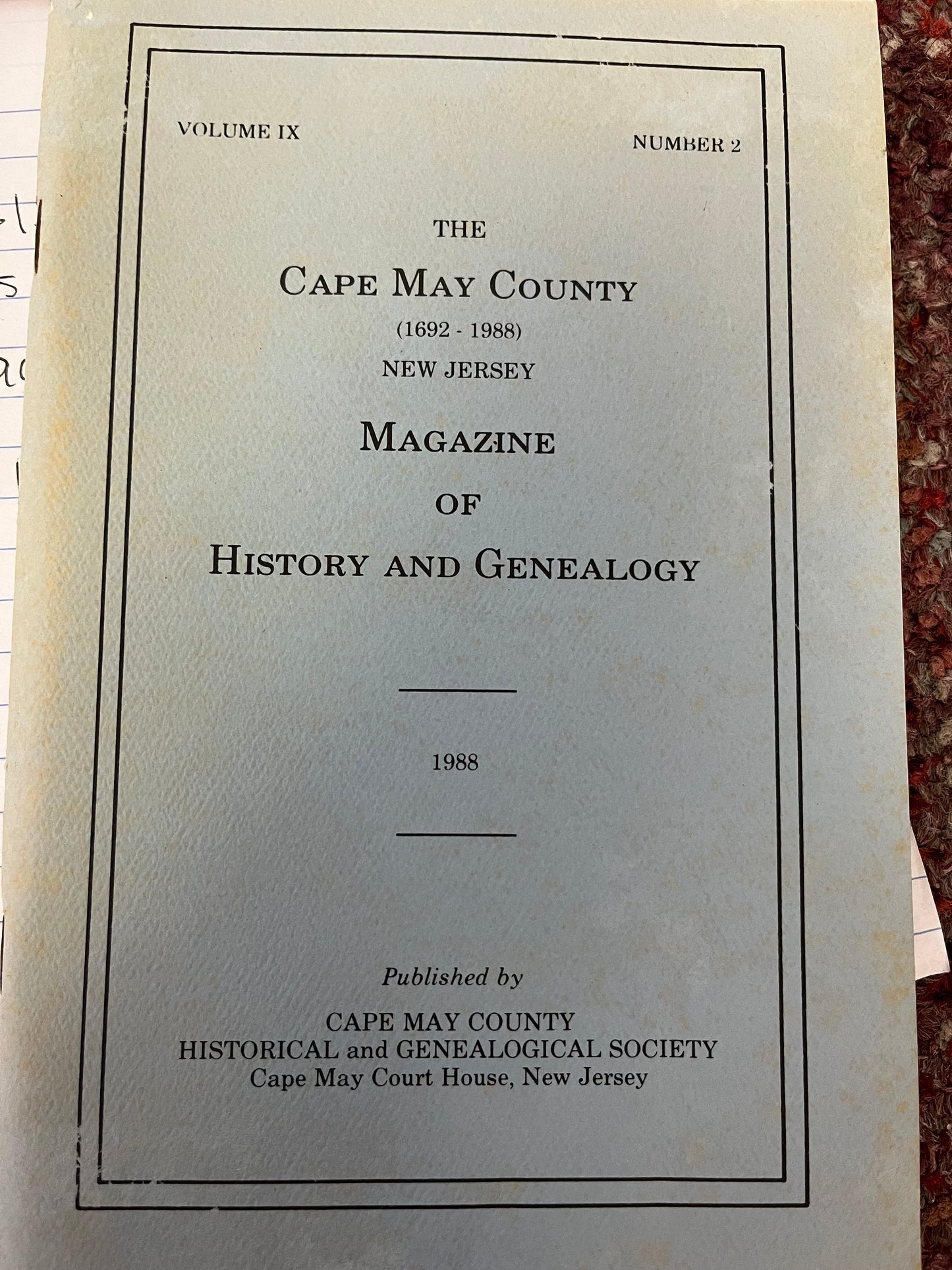 The Cape May County Magazine of History & Genealogy - 1988