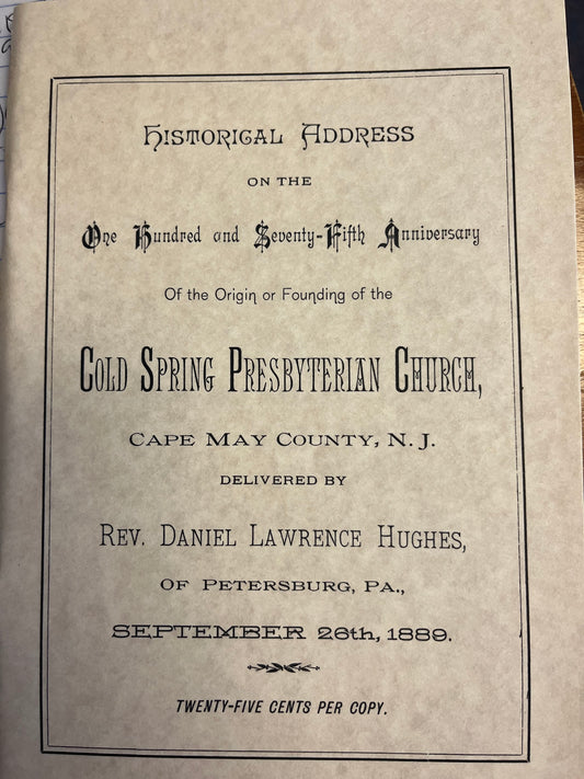 Historical Address on the 175th Anniversary of the origin or founding of the Cold Spring Presbyterian Church