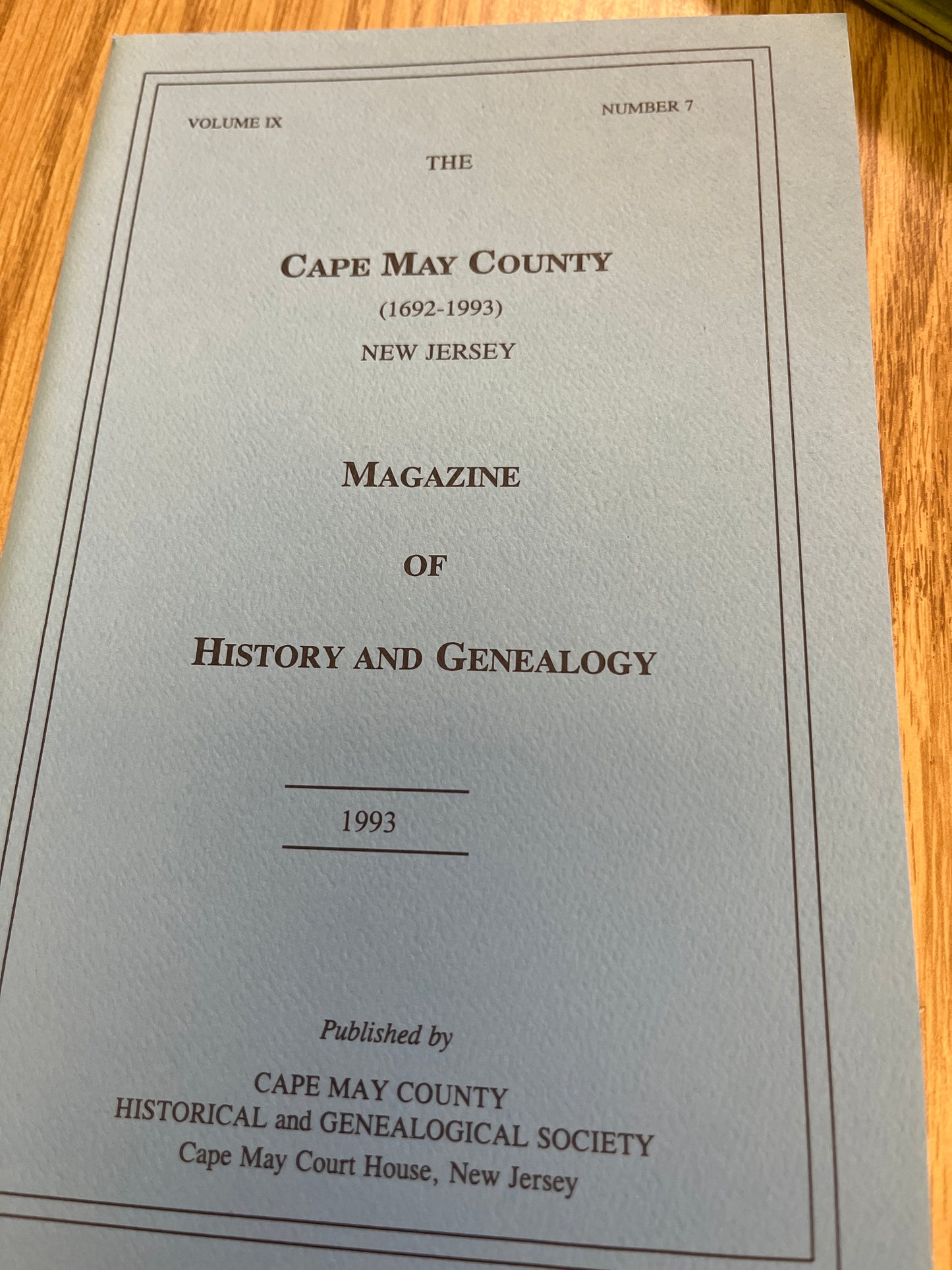 The Cape May County Magazine of History & Genealogy - 1993